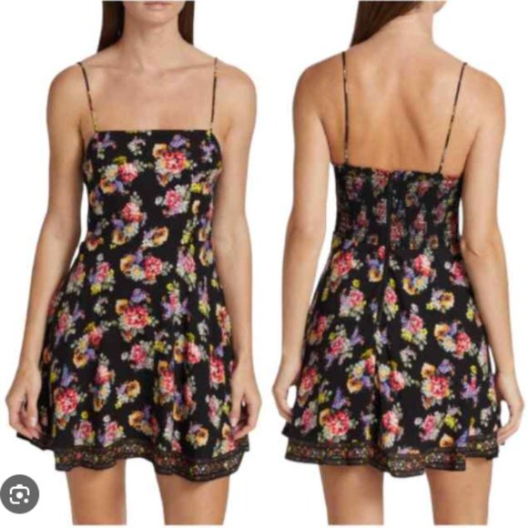 ALICE + OLIVIA GLINDA FLORAL SMOCKED CREPE MINI DRESS sz 2 - Picture 1 of 8
